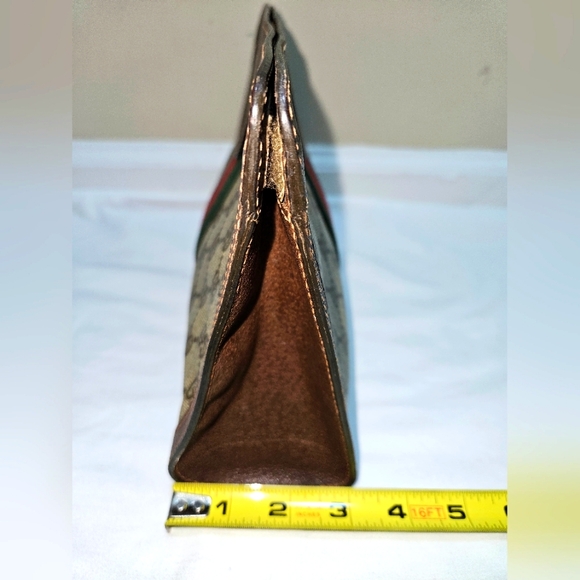 Vintage Gucci Parfum Pouch Bag Sherry Line Monogram Leather Trim Size 11"x7"x3" - Picture 9 of 10